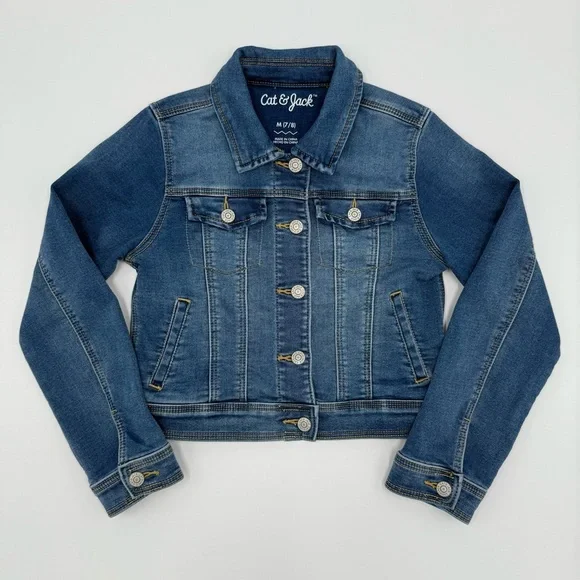 Cat & Jack Girl’s Denim Jacket Blue Size: 7/8 Spring Layering - Picture 1 of 7